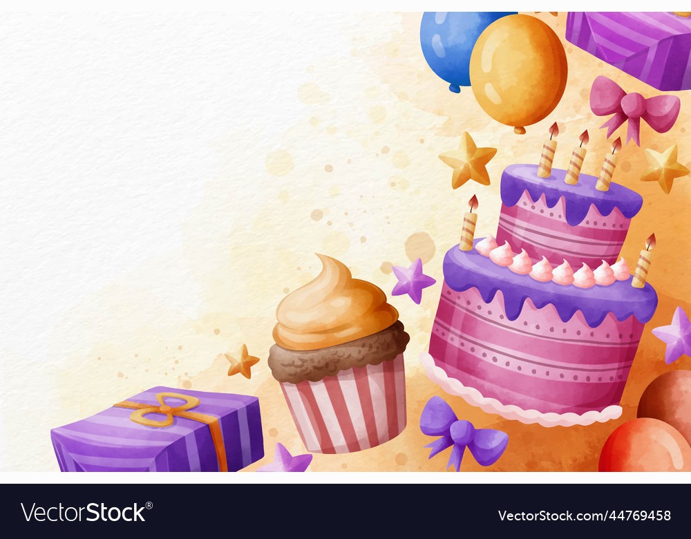 Watercolour Happy Birthday With Sweets Copy Space Vector Image