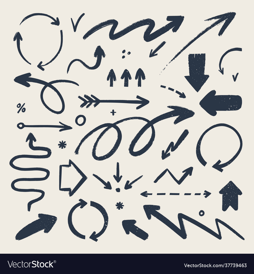Abstract arrow icons set various doodle arrows