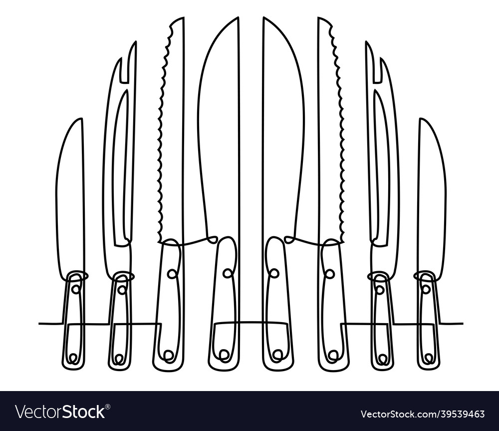 Continuous line drawing of kitchen utensils vector image Continuous line drawing of kitchen utensils