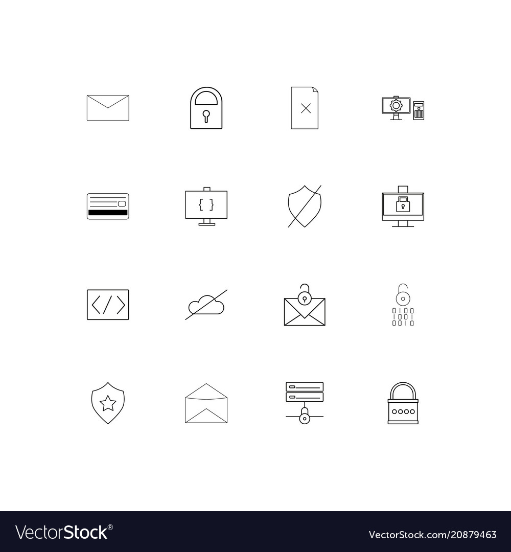 Cyber security linear thin icons set outlined
