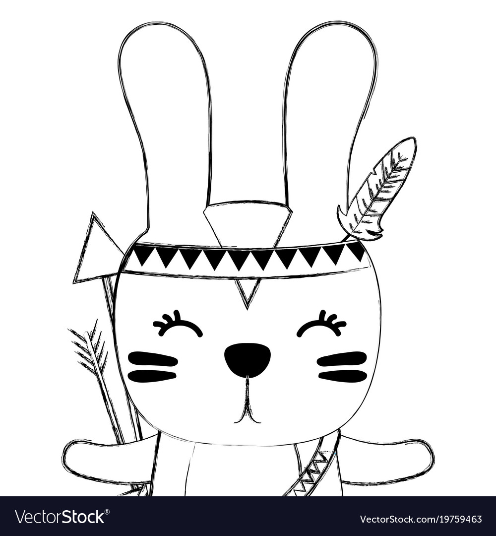 grunge cute rabbit animal with arrows and feathers