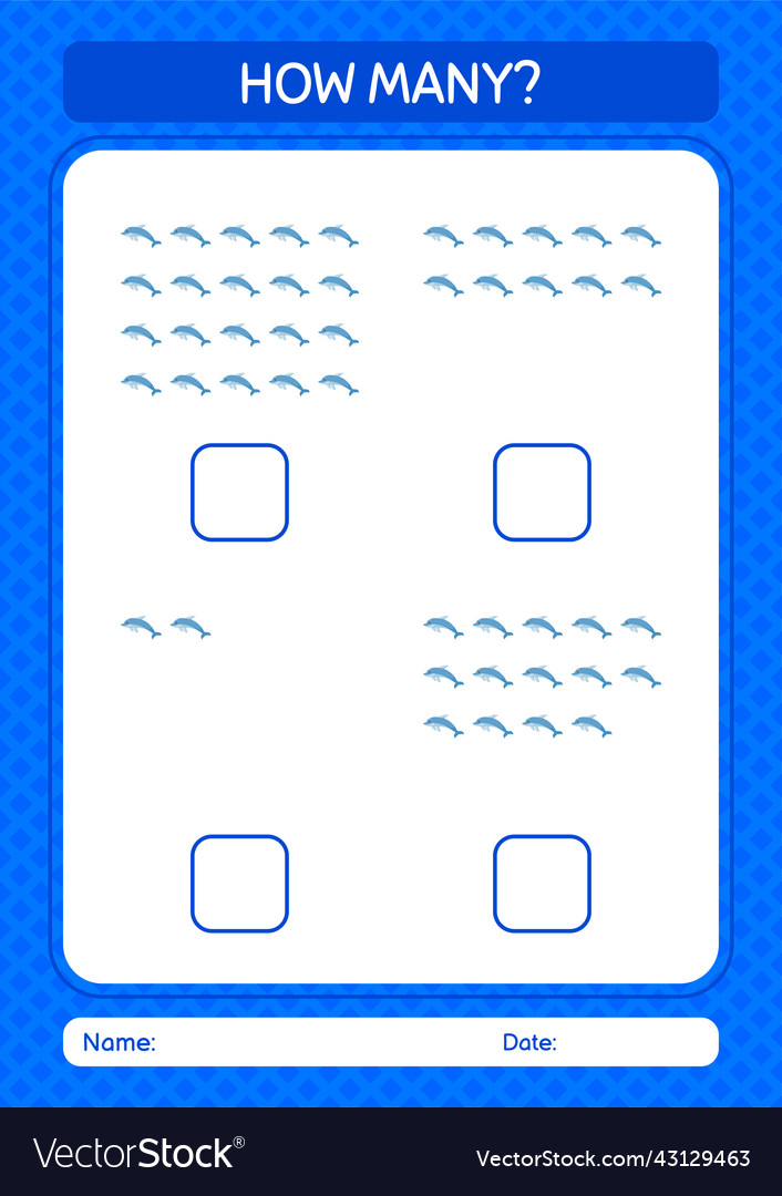 How many counting game with dolphin worksheet vector image How many counting game with dolphin worksheet