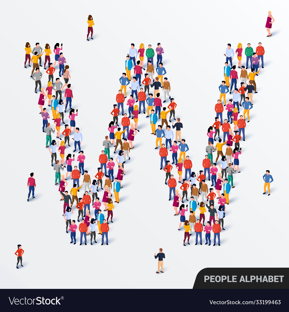 Large group people in letter w form human Vector Image