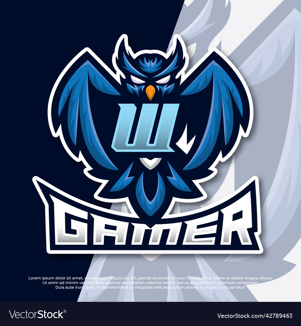 Letter w owl mascot esport gaming logo design Vector Image