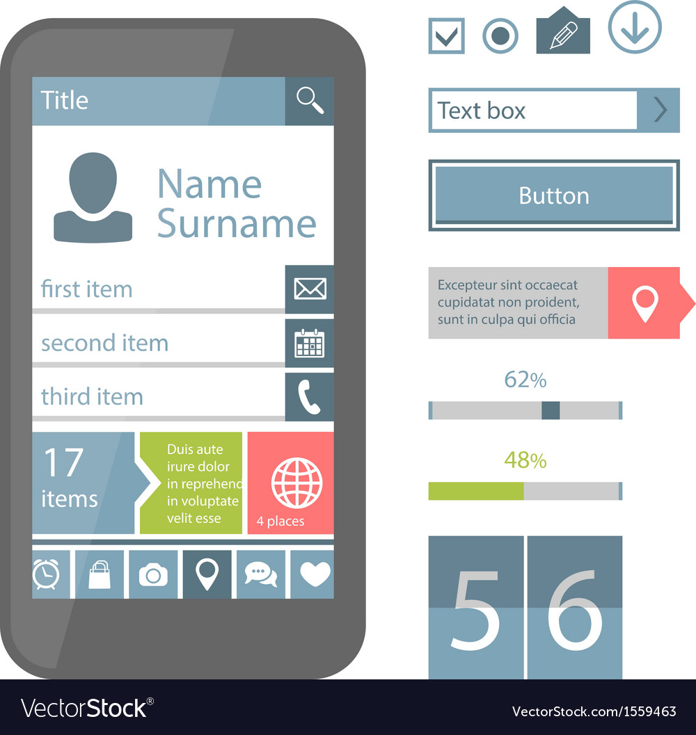 Mobile flat ui elements Royalty Free Vector Image