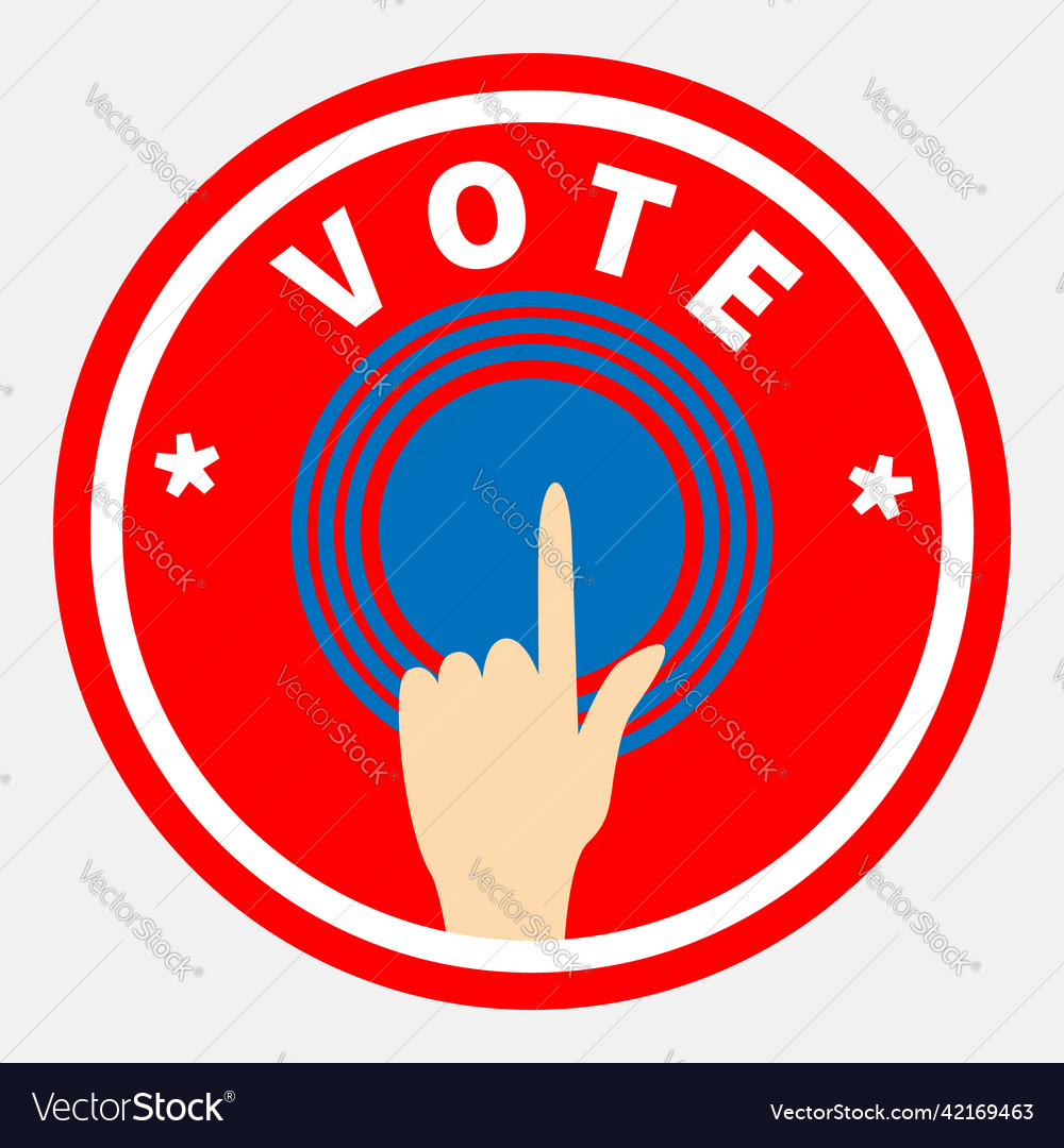 Outstretched index finger presses button on red