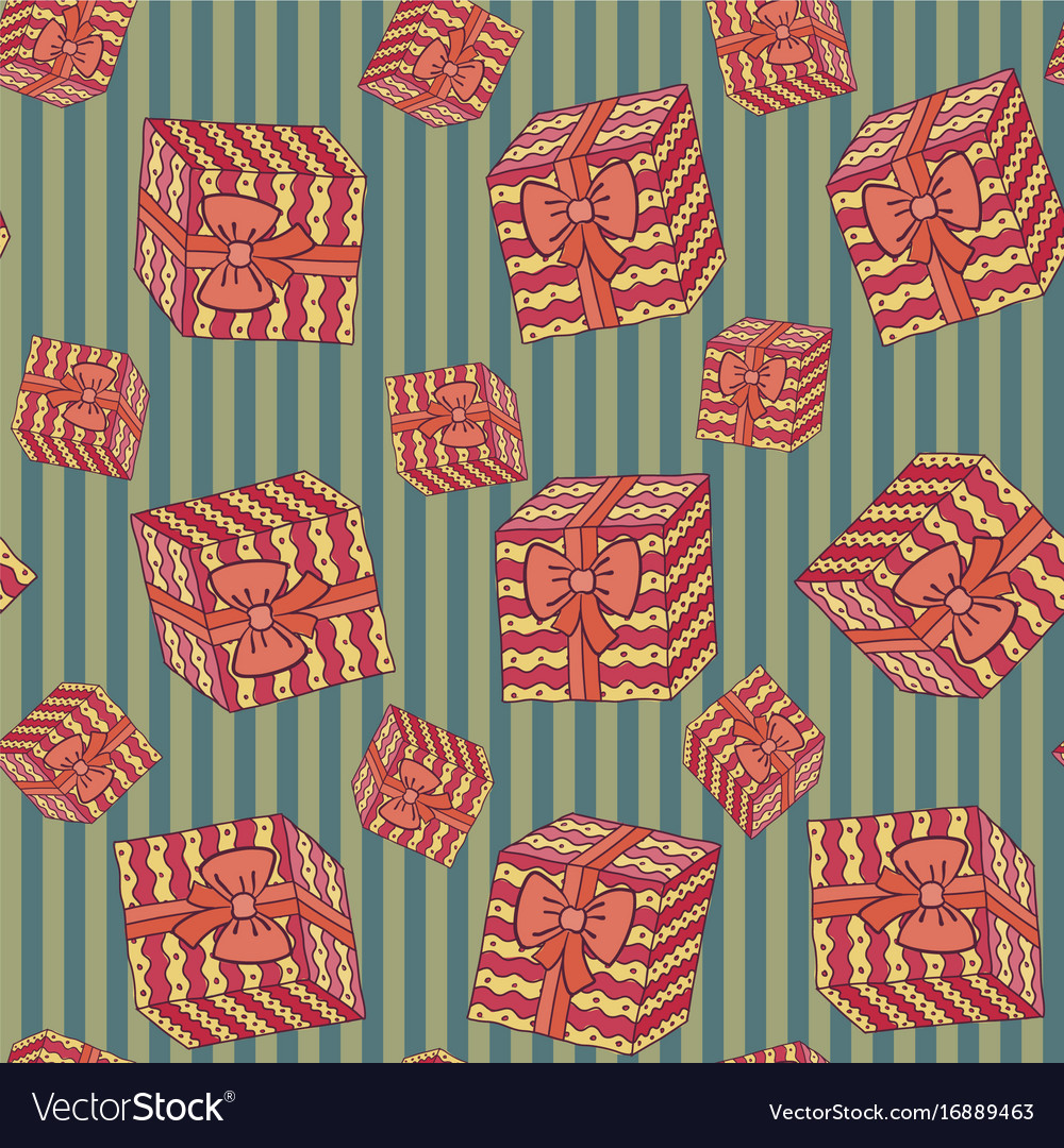 Pattern with boxes in waves on striped background