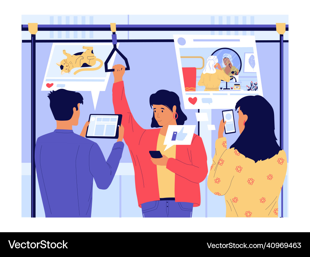 Phone addiction young cartoon people using Vector Image