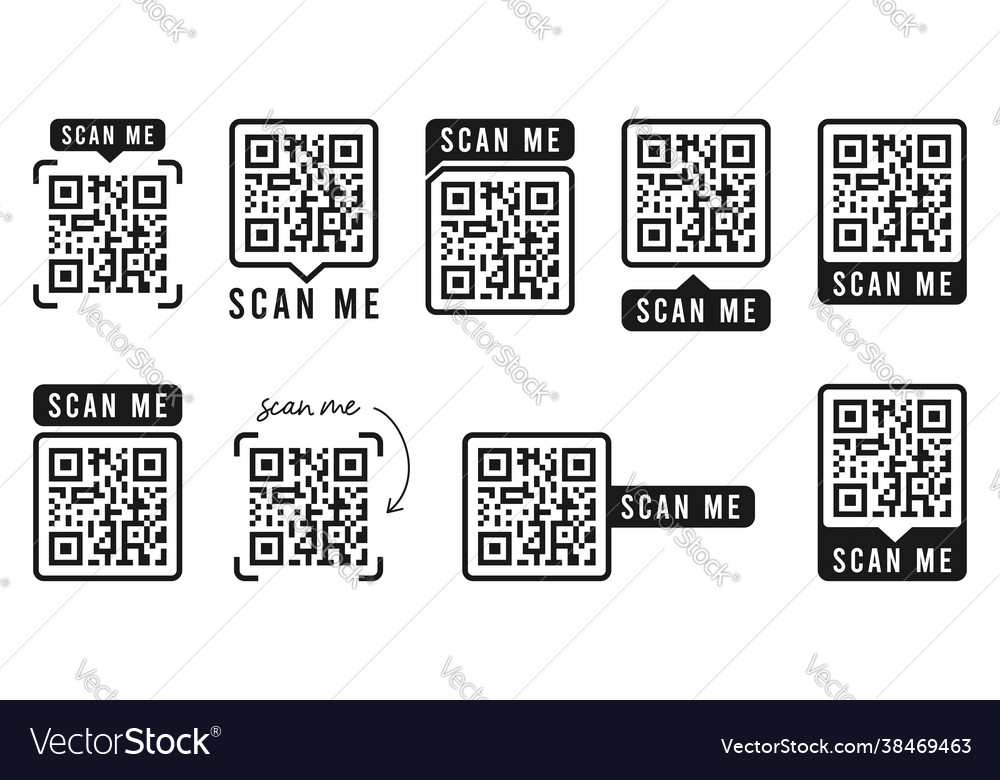 Qr code set template frames scan me Royalty Free Vector