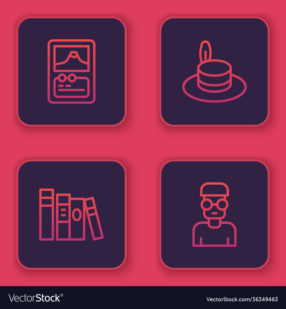 Set line card game book man hat and nerd geek Vector Image Set line card game book man hat and nerd geek