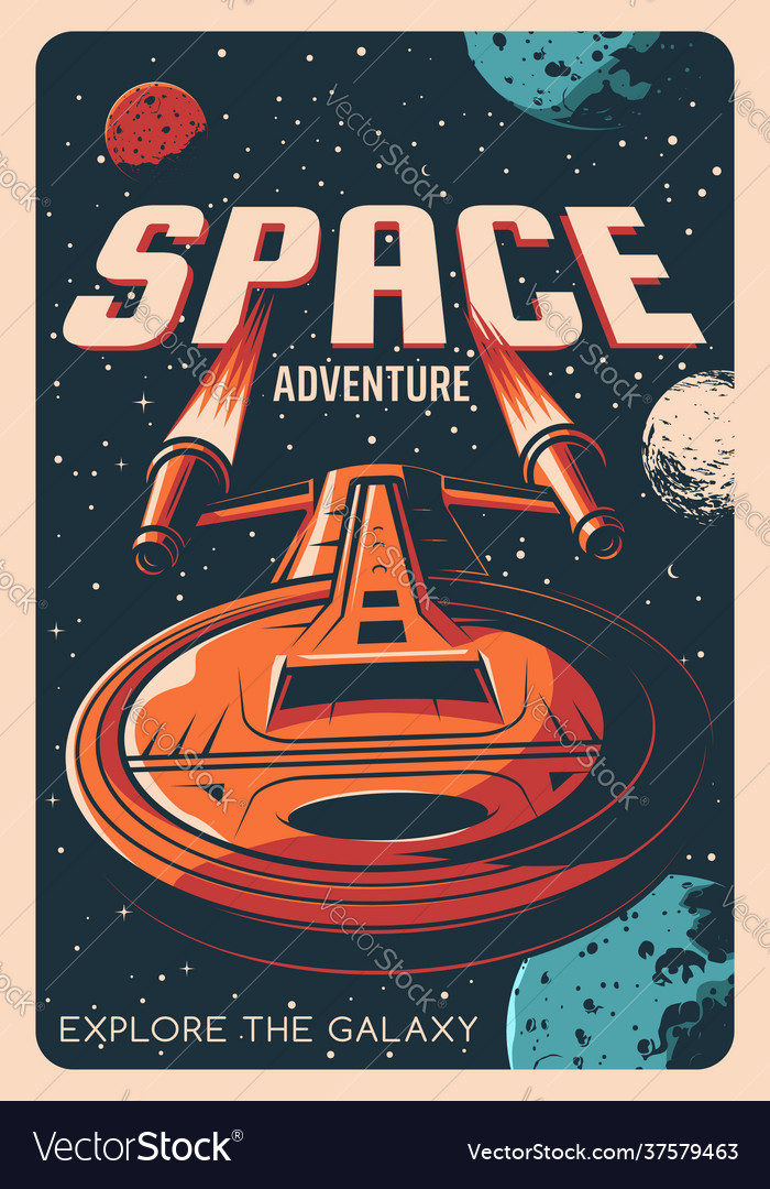 Space adventure universe galaxy planet spaceship vector image Space adventure universe galaxy planet spaceship