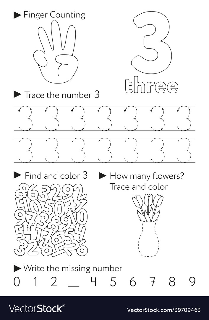 worksheets-for-learning-numbers-royalty-free-vector-image