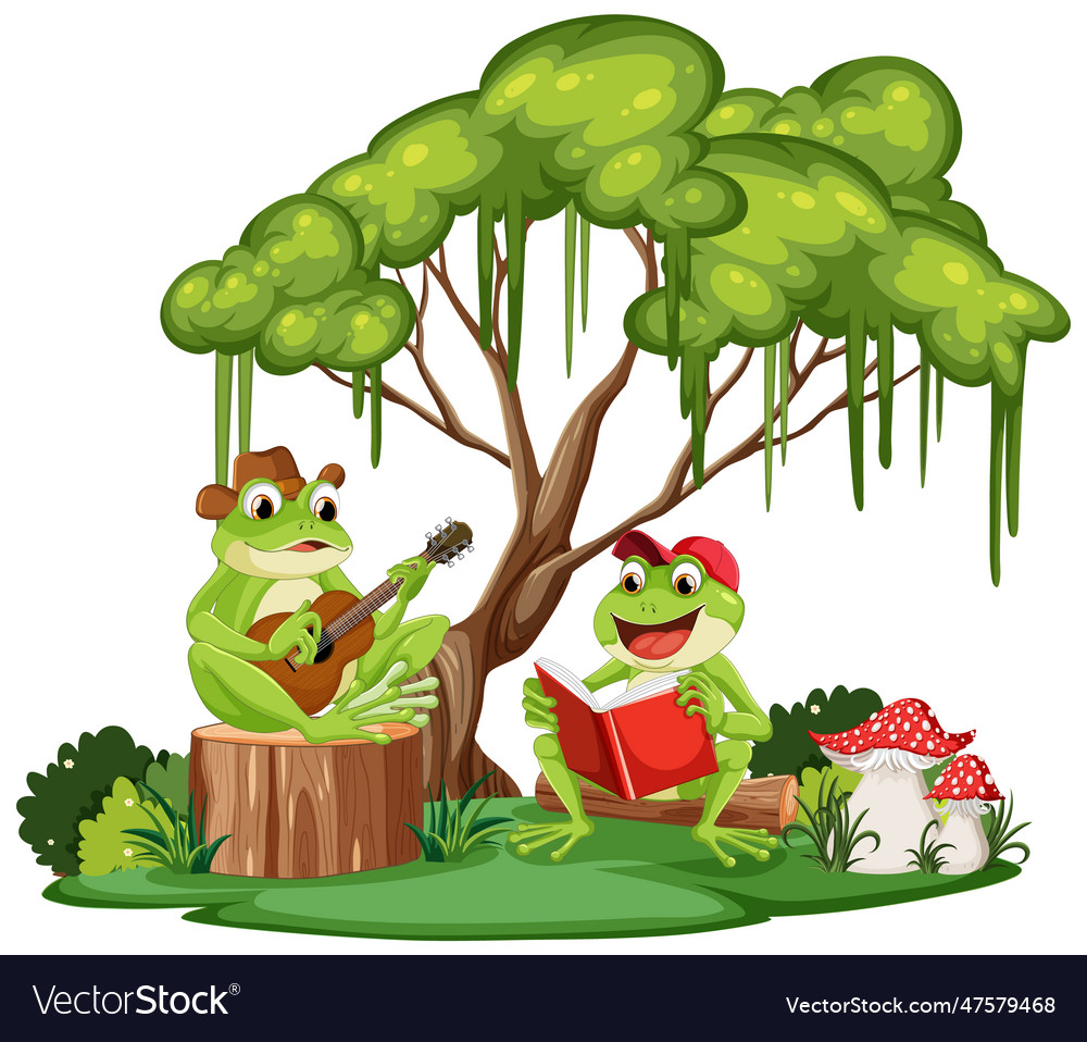 Cartoon frogs in the forest Royalty Free Vector Image