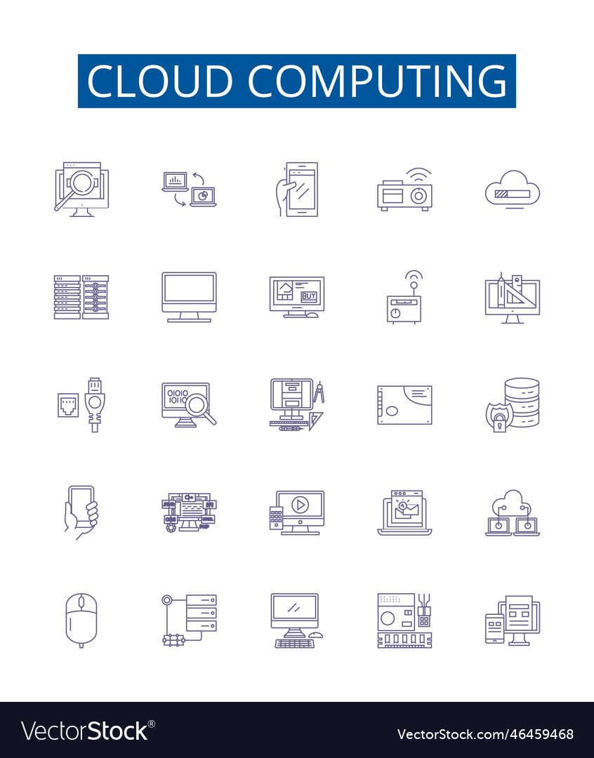 Cloud computing line icons signs set design vector image Cloud computing line icons signs set design