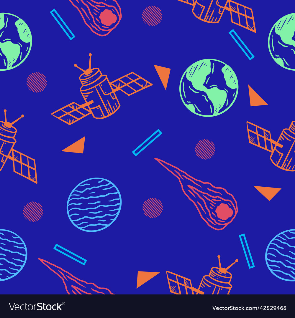 Cute line rocket and outer space seamless pattern vector image Cute line rocket and outer space seamless pattern