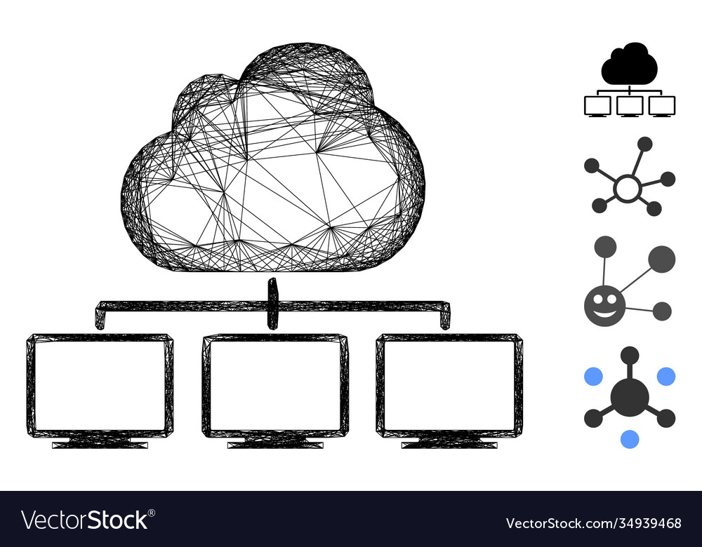 Linear cloud network hierarchy mesh vector image Linear cloud network hierarchy mesh