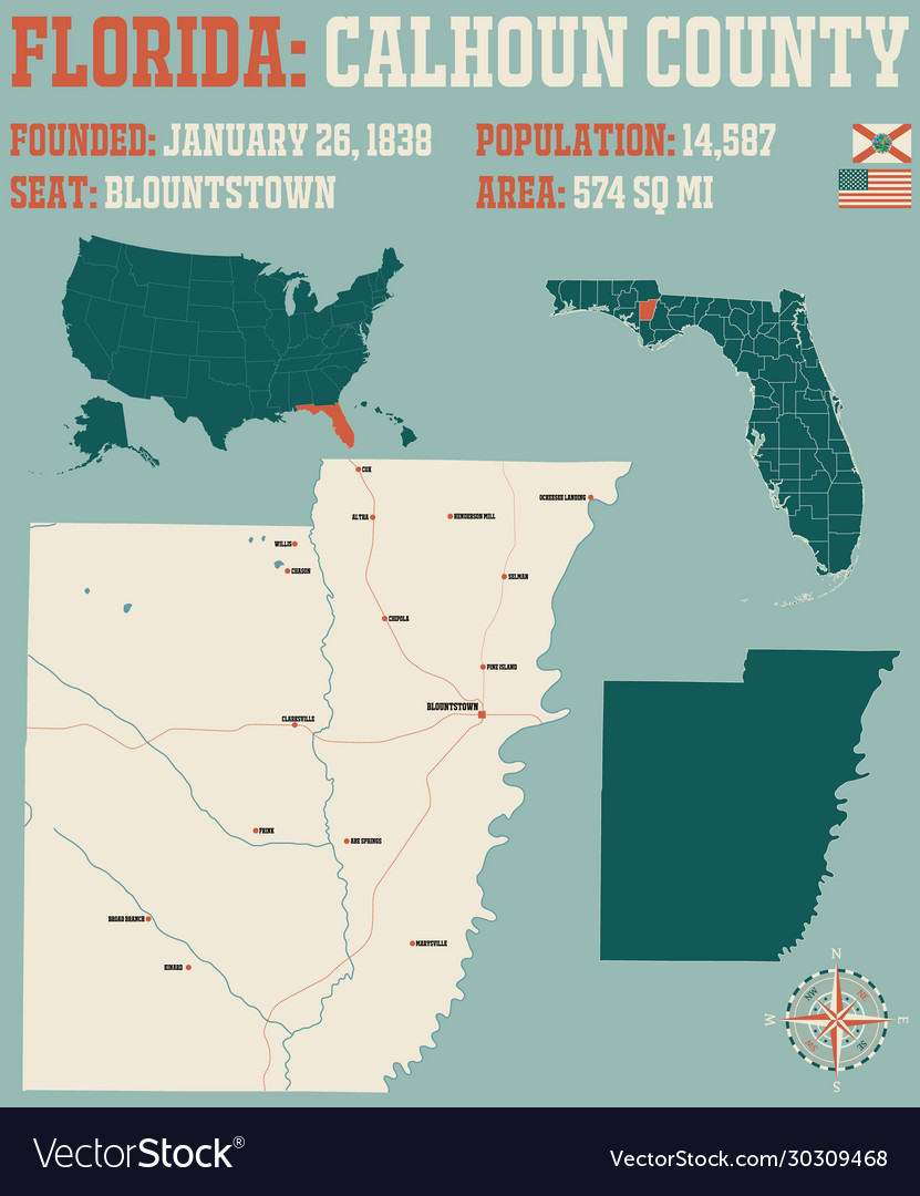 Map calhoun county in florida Royalty Free Vector Image