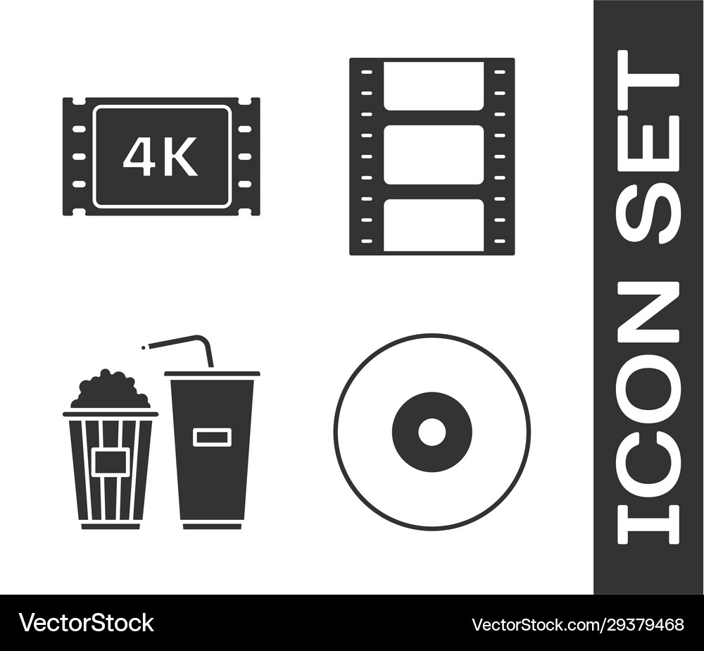 Set cd or dvd disk 4k movie tape frame Royalty Free Vector