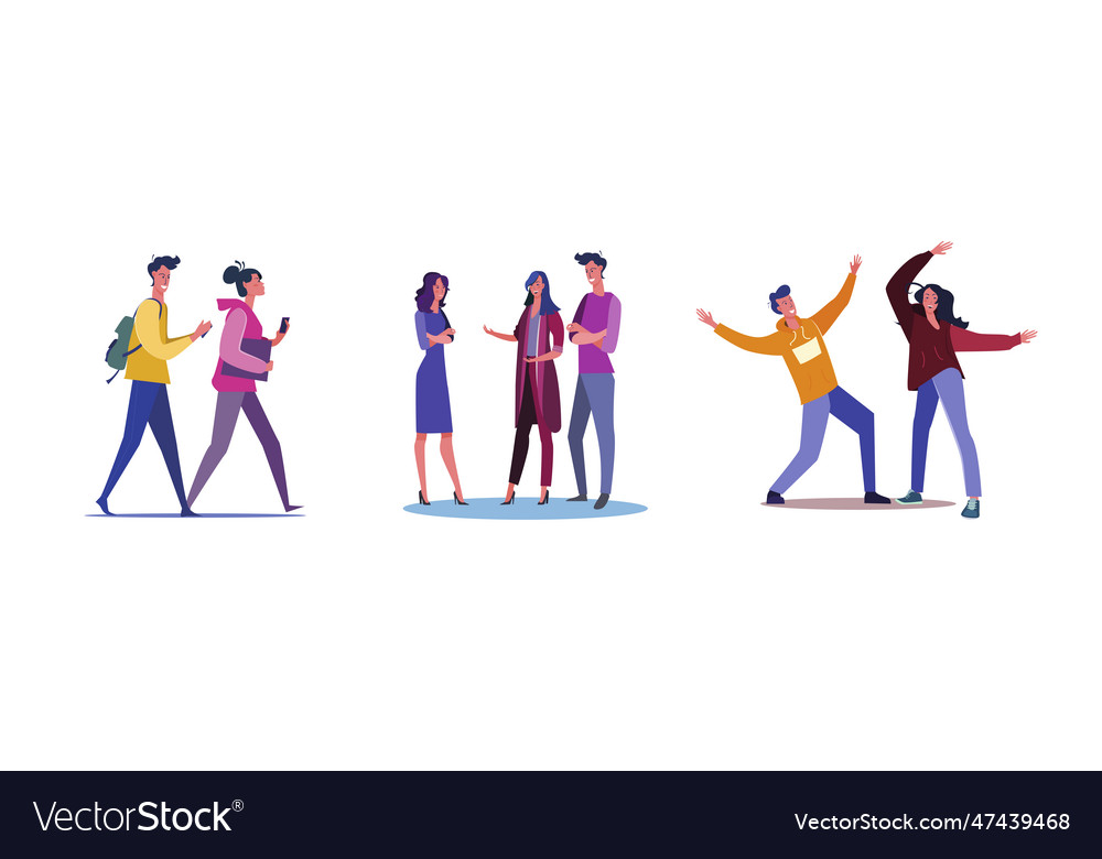 Set of students going to classes and having fun Vector Image