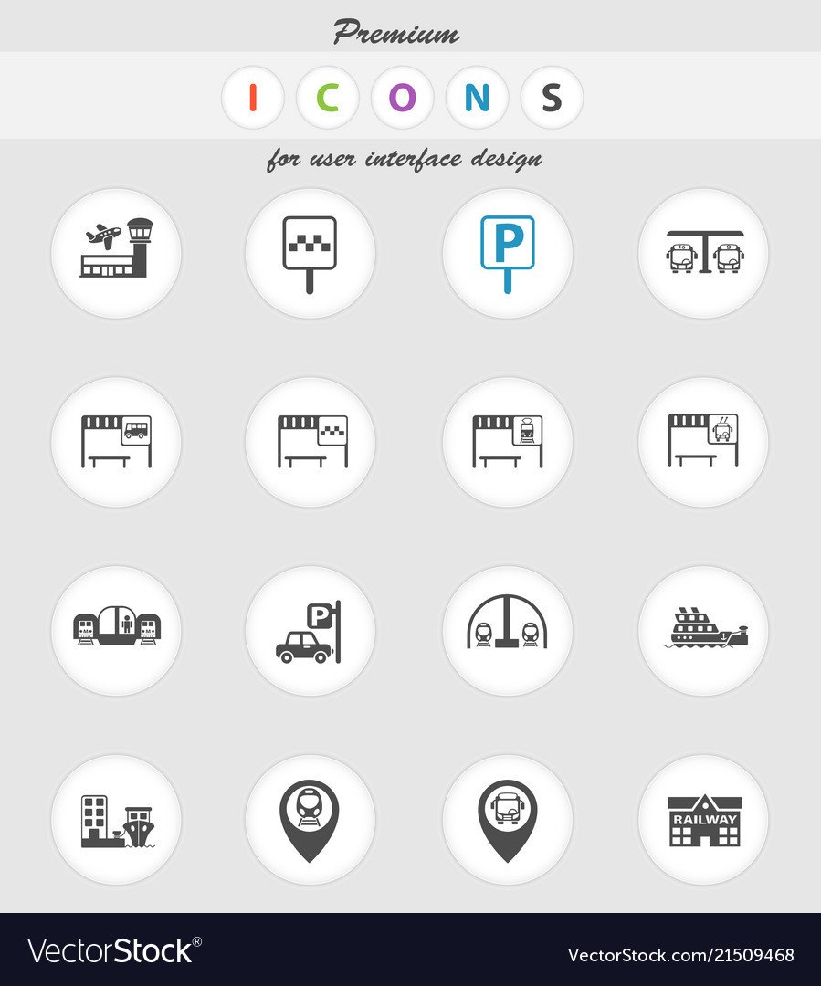 Transport stations icon set