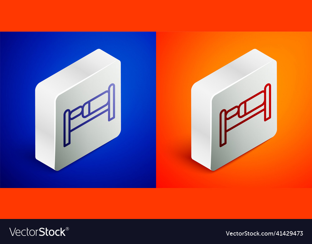 Isometric line bed icon isolated on blue