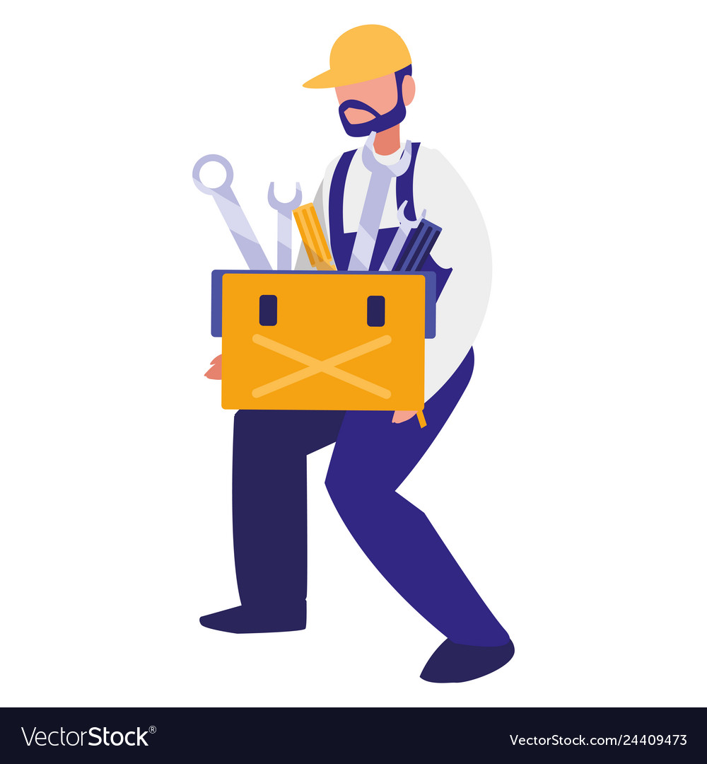 Mechanic worker with toolbox