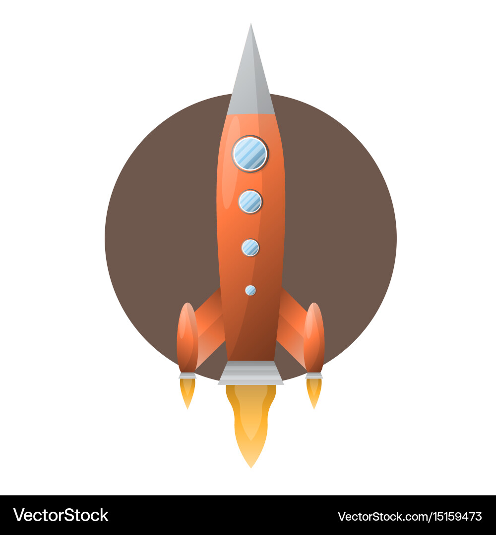 Orange space rocket with blue portholds on brown Vector Image