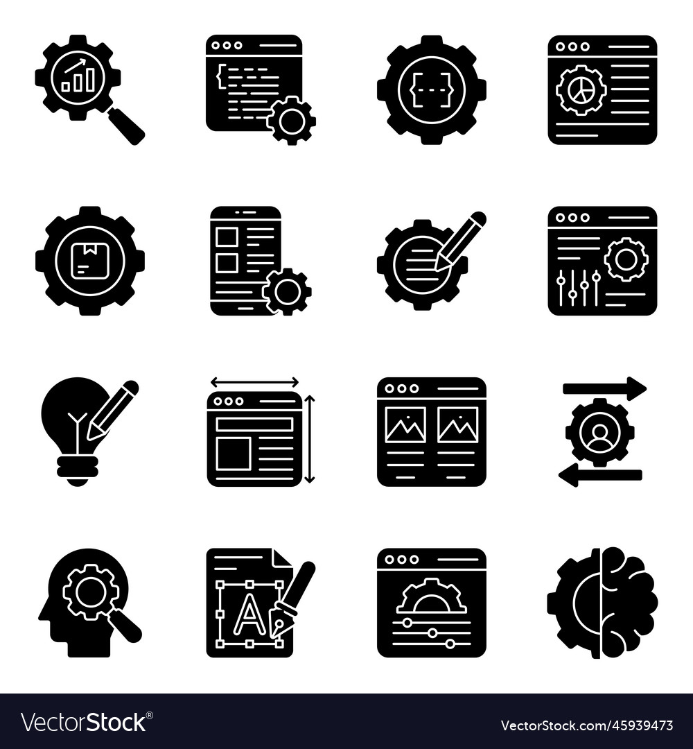 Pack of content design and development solid icons