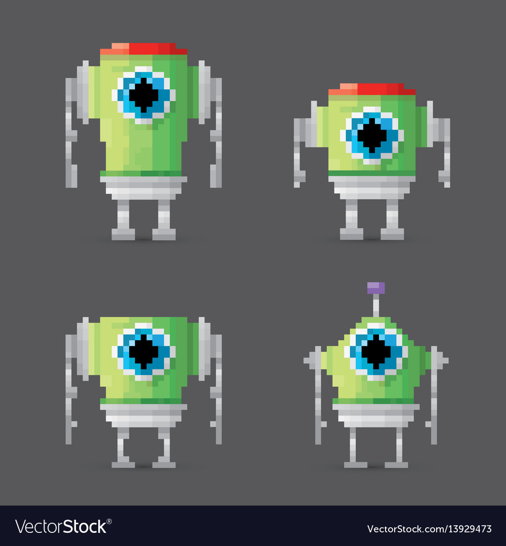 Pixel style robot set vector image Pixel style robot set