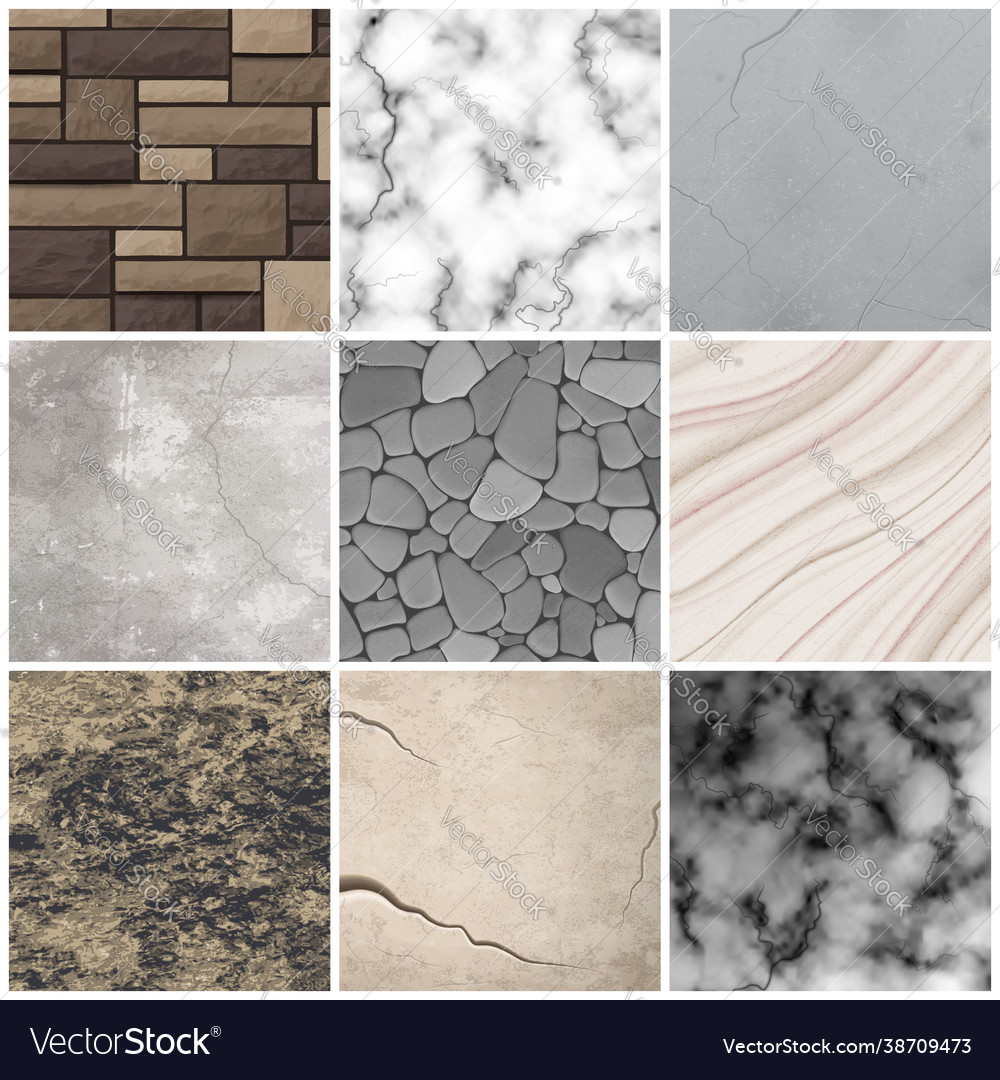 Realistic stone texture patterns collection vector image Realistic stone texture patterns collection