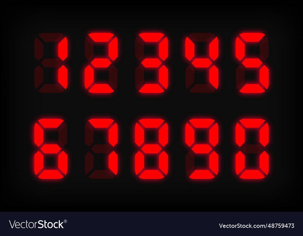 Red digital numbers on light background vector image Red digital numbers on light background