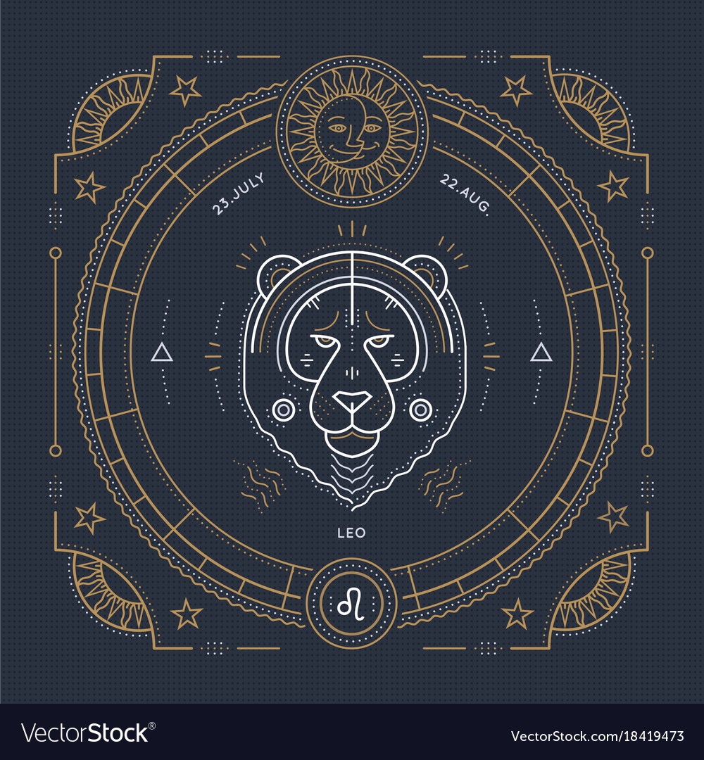Retro Leo Zodiac Sign - Thin Line