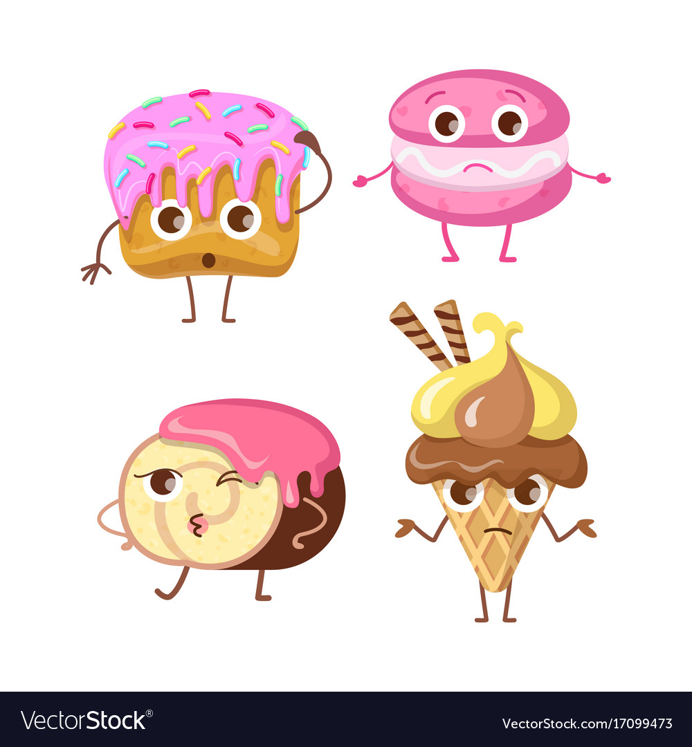 Sweets collections of different buns and ice Vector Image