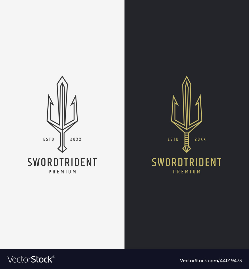 Sword trident mono line logo icon design template