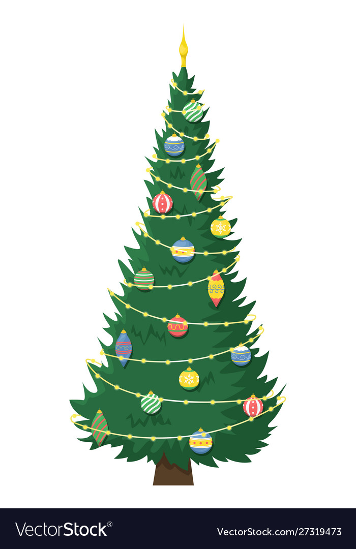 Tall beautiful christmas tree with garland Vector Image