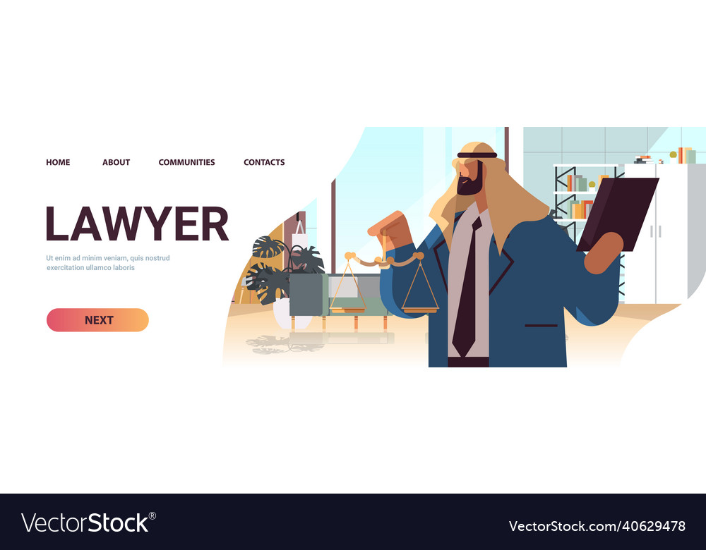 Arabischer männlicher Anwalt oder Richter konsultieren Holding-Skalen vector image Arabischer männlicher Anwalt oder Richter konsultieren Holding-Skalen