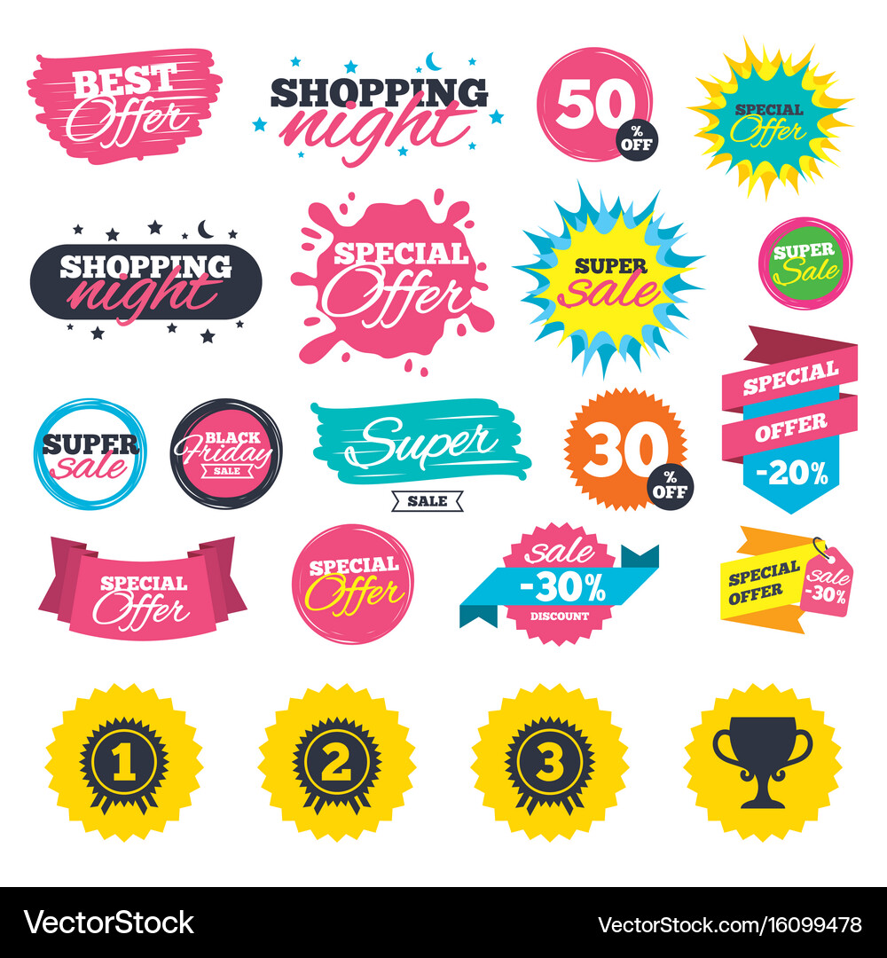 First second and third place icons award medal Vector Image