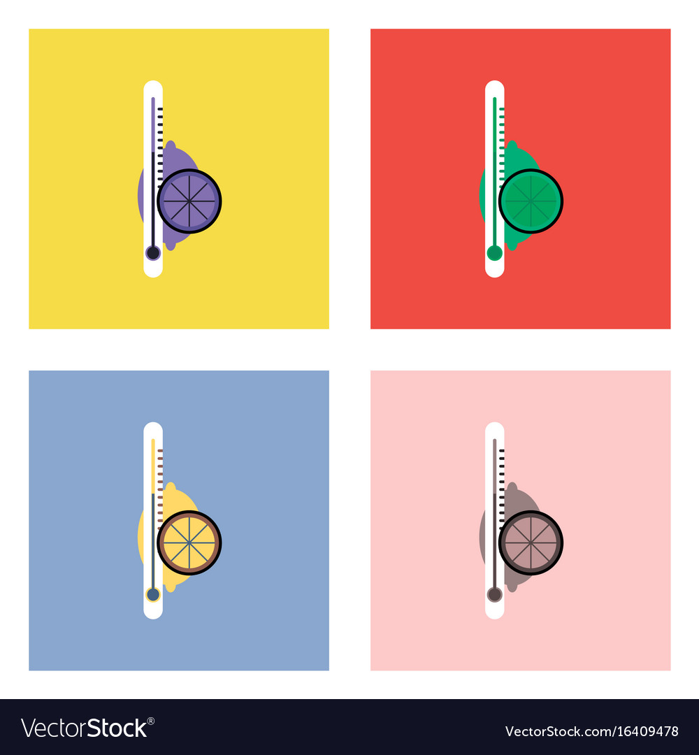 Flat icon design collection thermometer with lemon