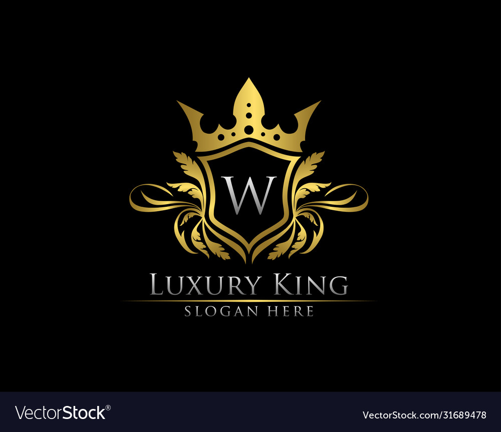 Luxury royal king w letter heraldic gold logo