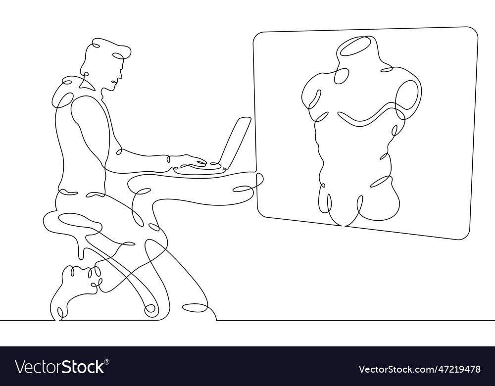 Man at the computer 3d modeler work vector image Man at the computer 3d modeler work