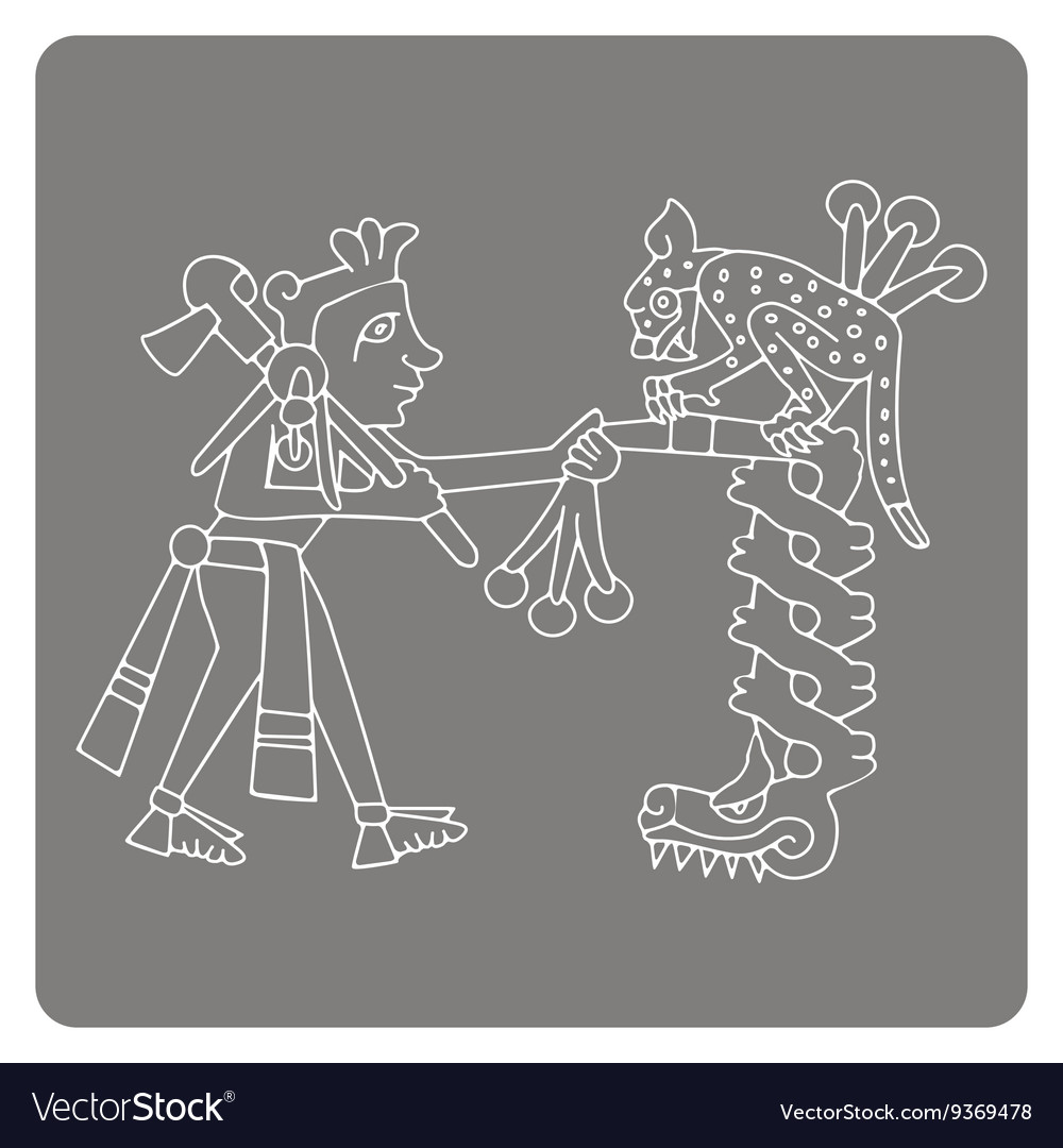 Monochrome icon with symbols from aztec codices
