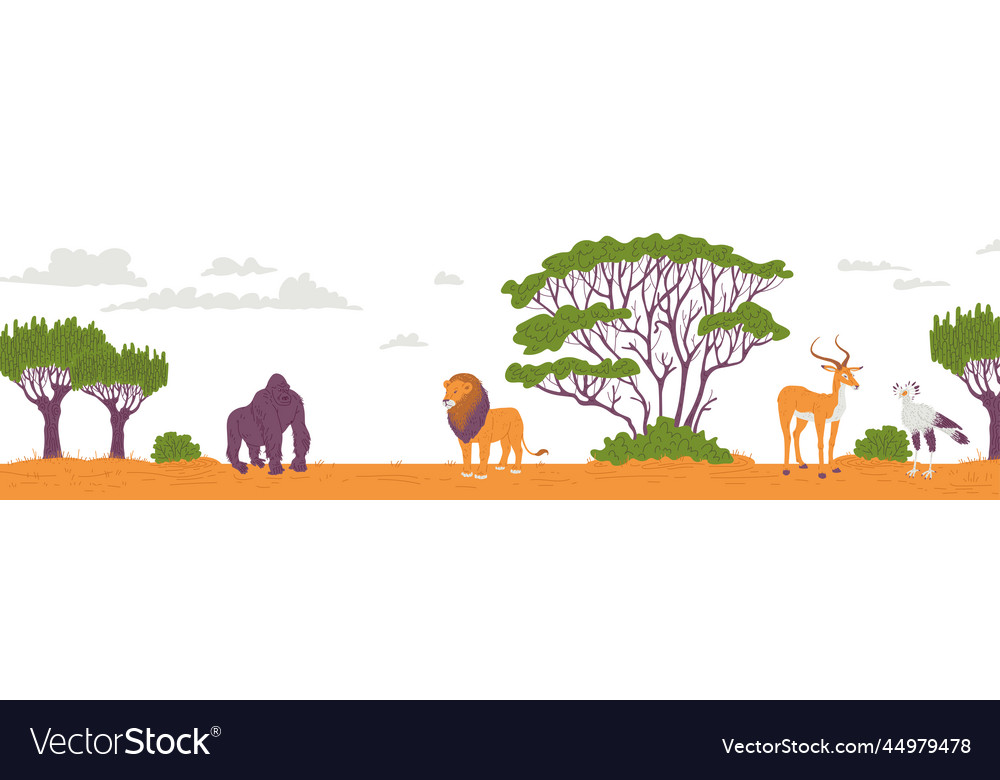 Panoramic scene with african nature flat style