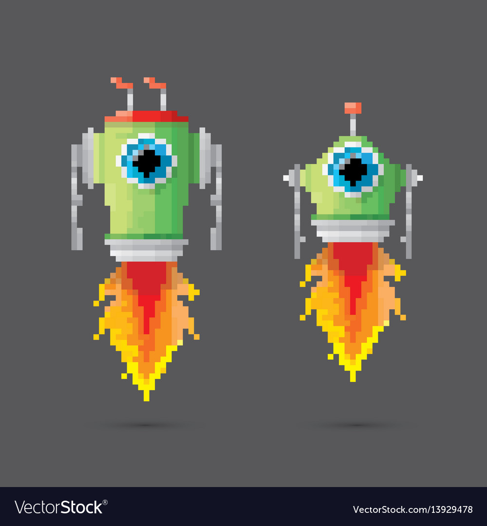 Pixel style robot set vector image Pixel style robot set