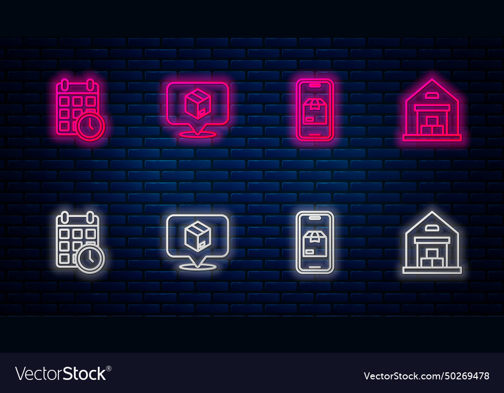 Set line location with cardboard box mobile app vector image Set line location with cardboard box mobile app