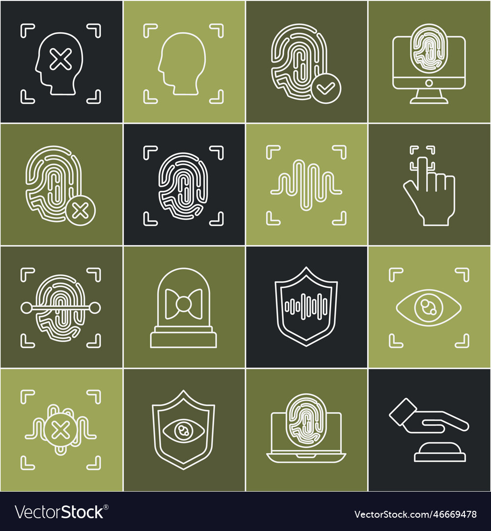 Set line palm print recognition eye scan vector image Set line palm print recognition eye scan
