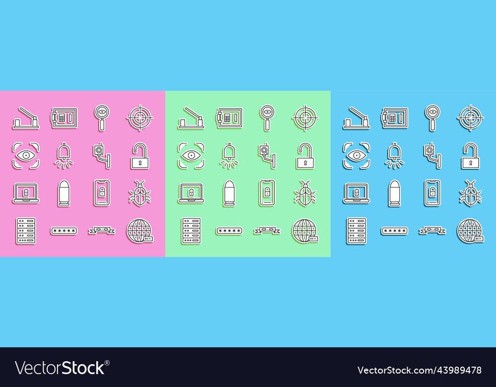 Set line social network system bug concept open vector image Set line social network system bug concept open