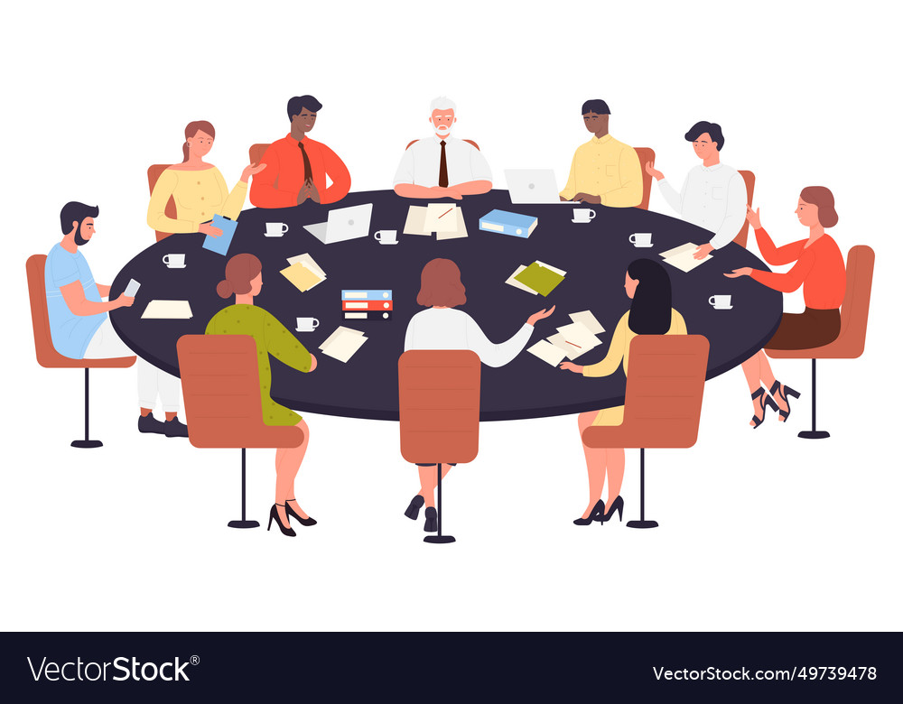 Teamwork of business people sitting at round Vector Image