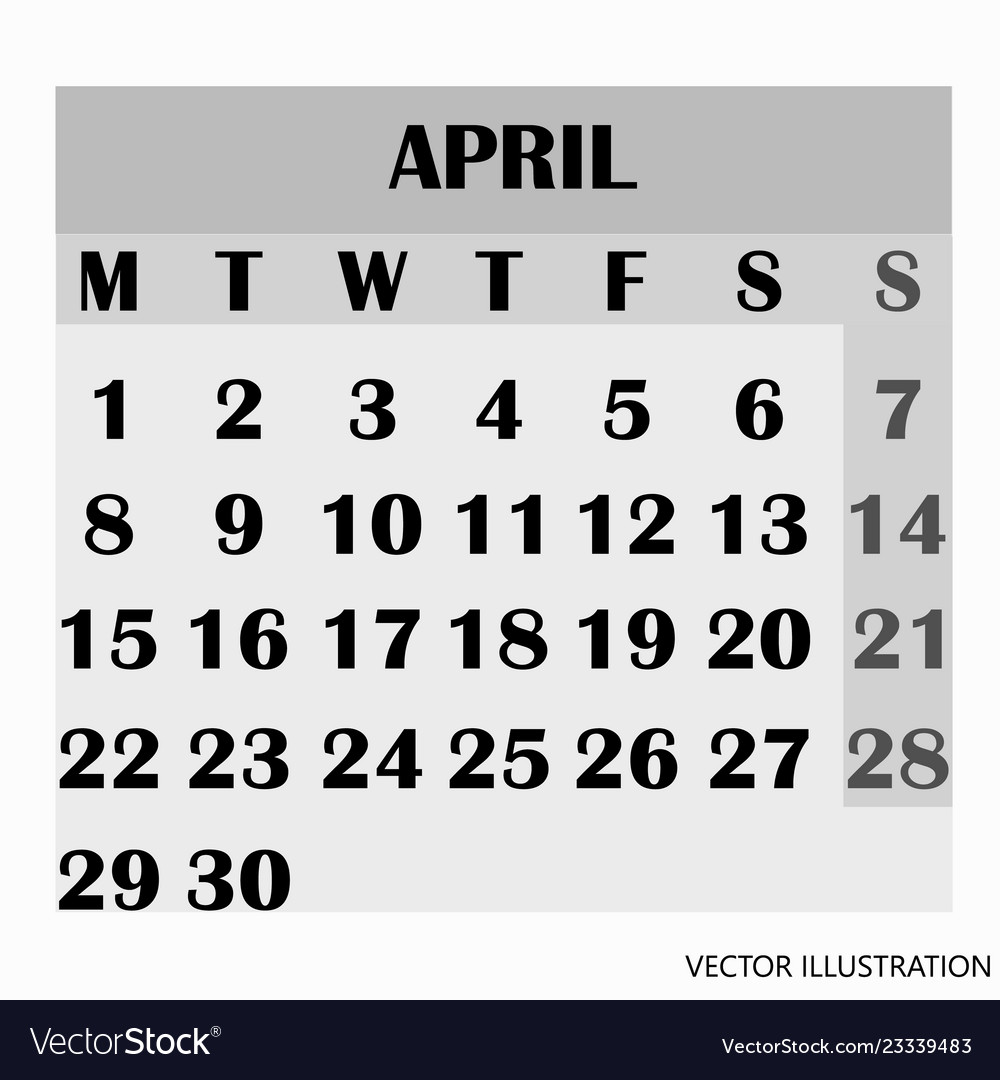 Calendar design month april 2019 Royalty Free Vector Image