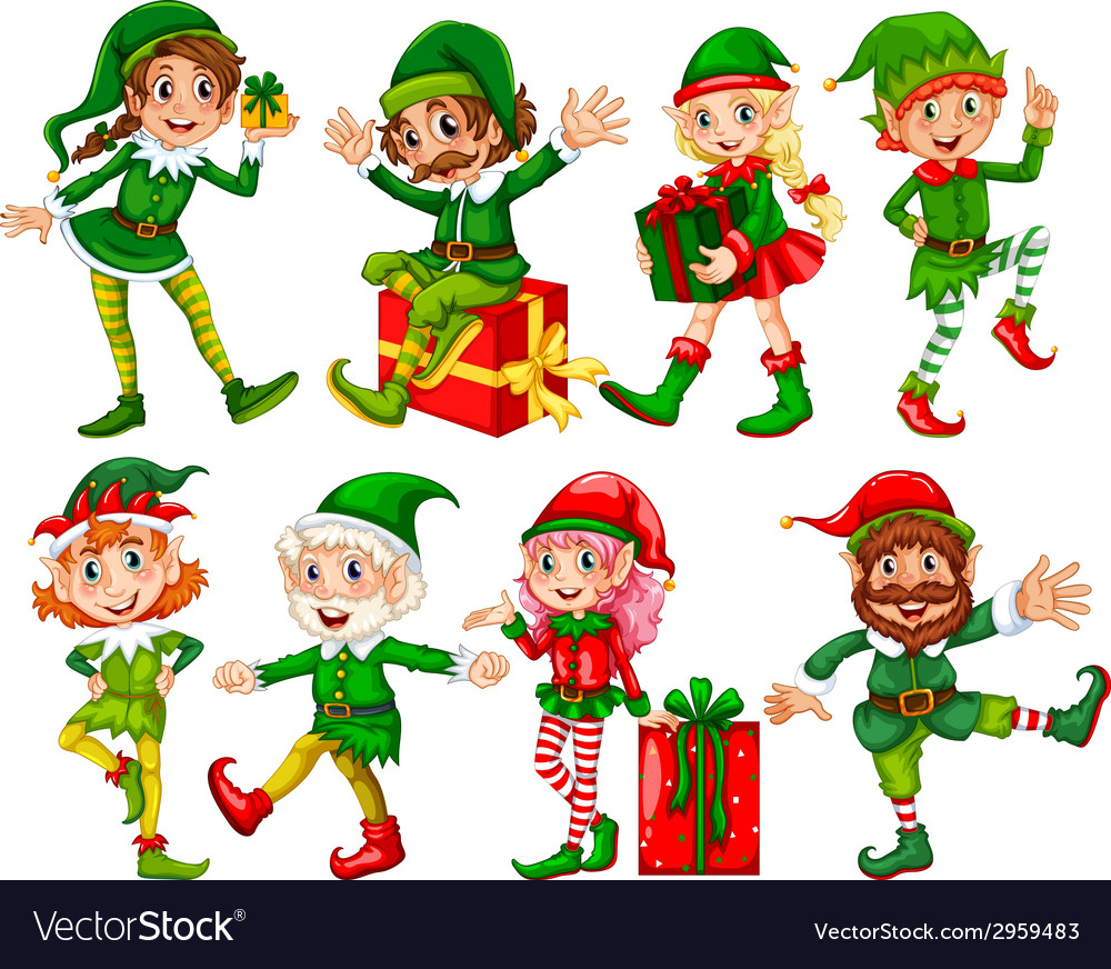 Elf and presents Royalty Free Vector Image VectorStock