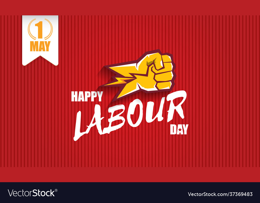 Happy labour day label with strong orange Vector Image